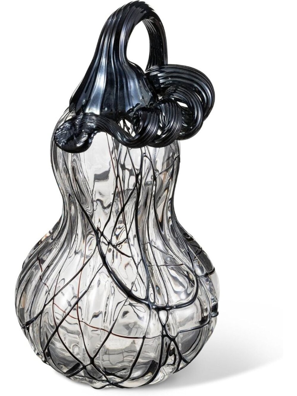 Hand-Blown Glass Pumpkin Decor - 9" Swirled Spiral Gourd for Fall Tabletop
